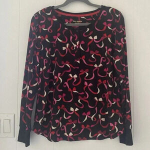 Kate Spade Henley Pajama Top Womens Size M Black Red Pink Ribbon Soft Slumber